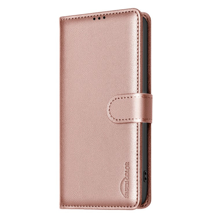 BINFEN COLOR BF32 For vivo Y29 4G Leather Case Wallet RFID Blocking Phone Cover - Rose Gold