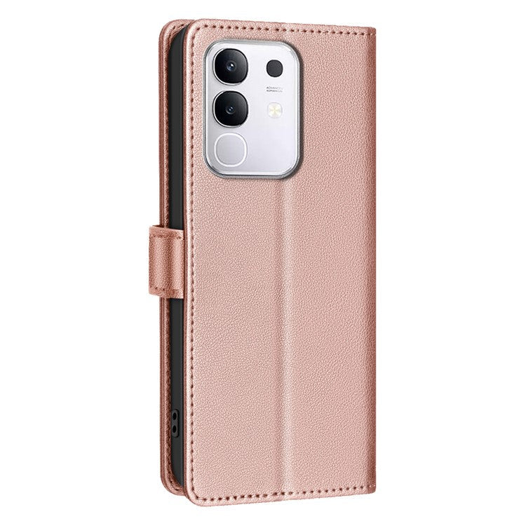 BINFEN COLOR BF32 For vivo Y29 4G Leather Case Wallet RFID Blocking Phone Cover - Rose Gold