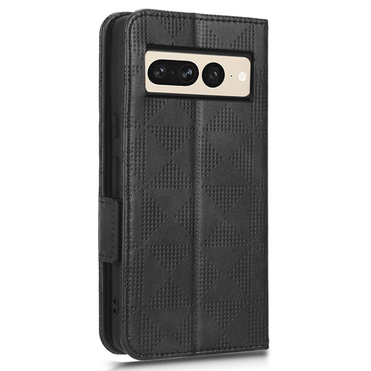 Flip Cell Phone Cover For Google Pixel 7 Pro 5G, Imprinted Triangle Pattern Leather Magnetic Phone Case with Stand Wallet - Black