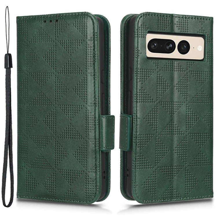 Flip Cell Phone Cover For Google Pixel 7 Pro 5G, Imprinted Triangle Pattern Leather Magnetic Phone Case with Stand Wallet - Green