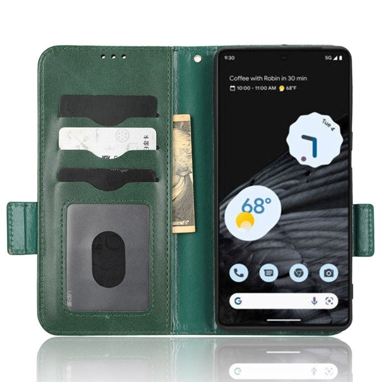 Flip Cell Phone Cover For Google Pixel 7 Pro 5G, Imprinted Triangle Pattern Leather Magnetic Phone Case with Stand Wallet - Green