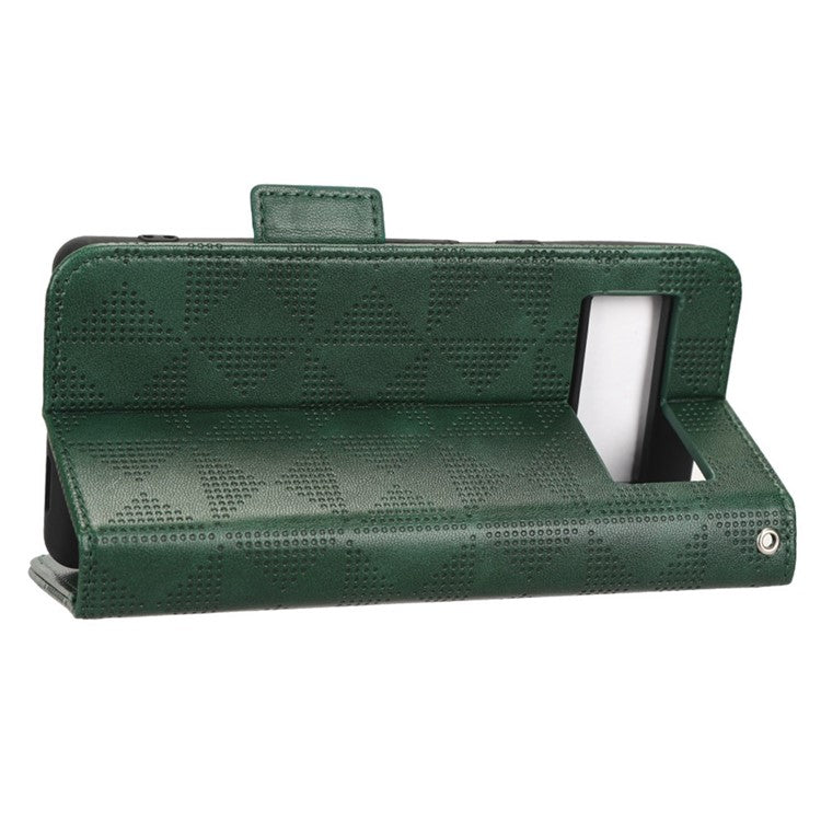 Flip Cell Phone Cover For Google Pixel 7 Pro 5G, Imprinted Triangle Pattern Leather Magnetic Phone Case with Stand Wallet - Green