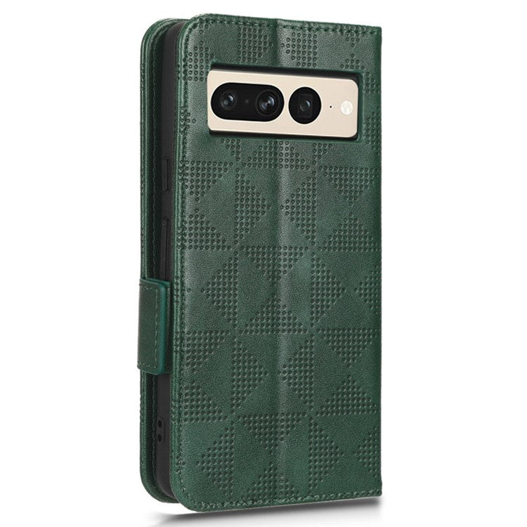 Flip Cell Phone Cover For Google Pixel 7 Pro 5G, Imprinted Triangle Pattern Leather Magnetic Phone Case with Stand Wallet - Green