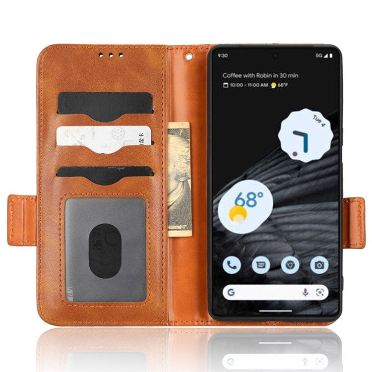 Flip Cell Phone Cover For Google Pixel 7 Pro 5G, Imprinted Triangle Pattern Leather Magnetic Phone Case with Stand Wallet - Brown