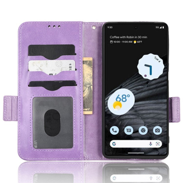 Flip Cell Phone Cover For Google Pixel 7 Pro 5G, Imprinted Triangle Pattern Leather Magnetic Phone Case with Stand Wallet - Purple