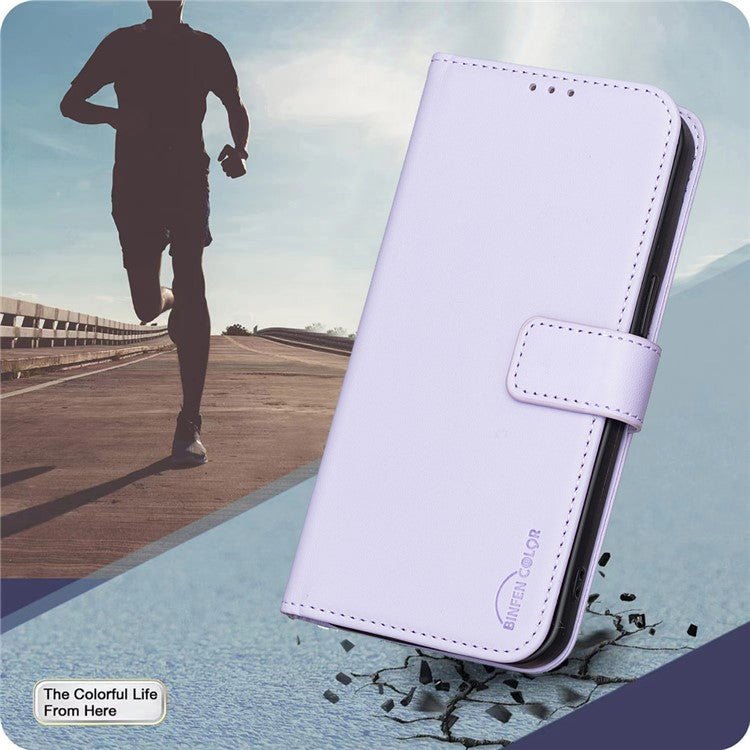 BINFEN COLOR BF17 For vivo Y29 4G Case Wallet Folio Flip Leather Cover - Purple