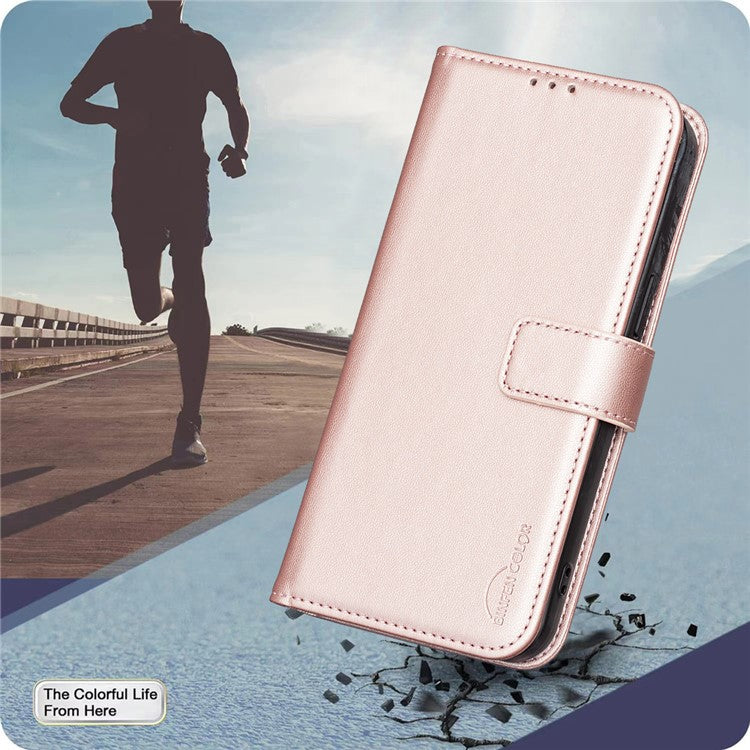 BINFEN COLOR BF17 For vivo Y29 4G Case Wallet Folio Flip Leather Cover - Rose Gold