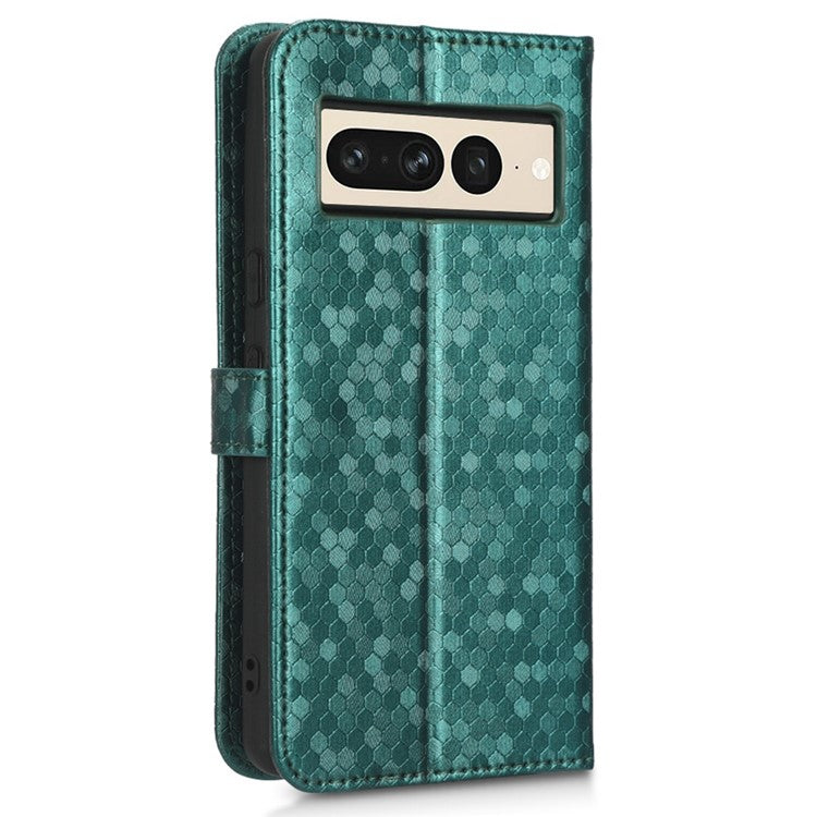 Shockproof Phone Case for Google Pixel 7 Pro 5G, Dot Pattern Imprinted Stand Cell Phone Flip Leather Wallet Cover with Strap - Green