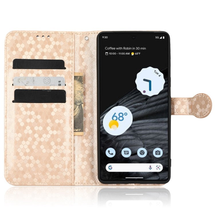 Shockproof Phone Case for Google Pixel 7 Pro 5G, Dot Pattern Imprinted Stand Cell Phone Flip Leather Wallet Cover with Strap - Rose Gold
