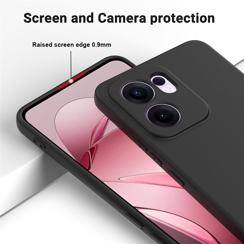 For Oppo Reno13 F 5G / Oppo Reno13 F 4G Liquid Silicone Case Phone Back Cover with Hand Strap - Black