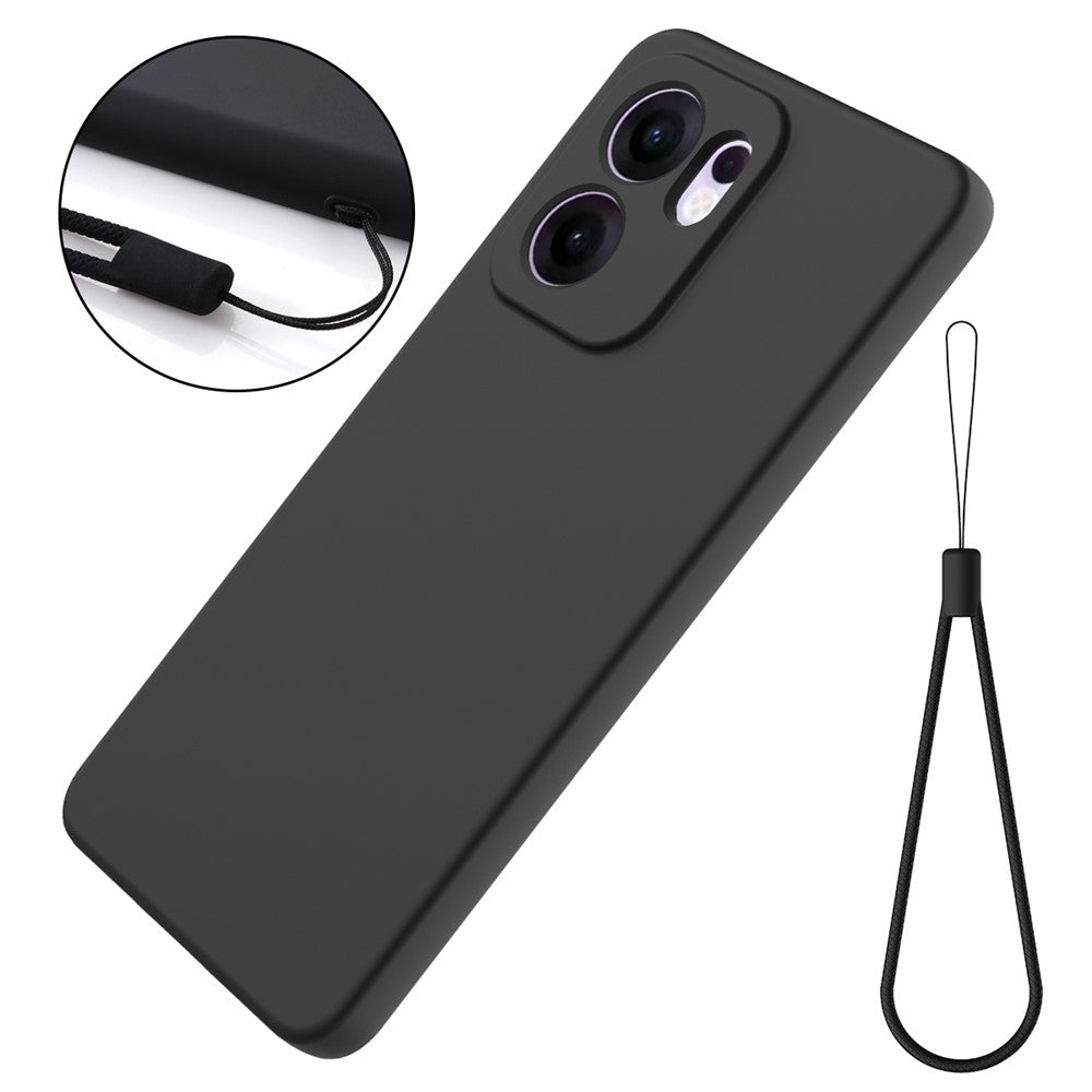 For Oppo Reno13 F 5G / Oppo Reno13 F 4G Liquid Silicone Case Phone Back Cover with Hand Strap - Black