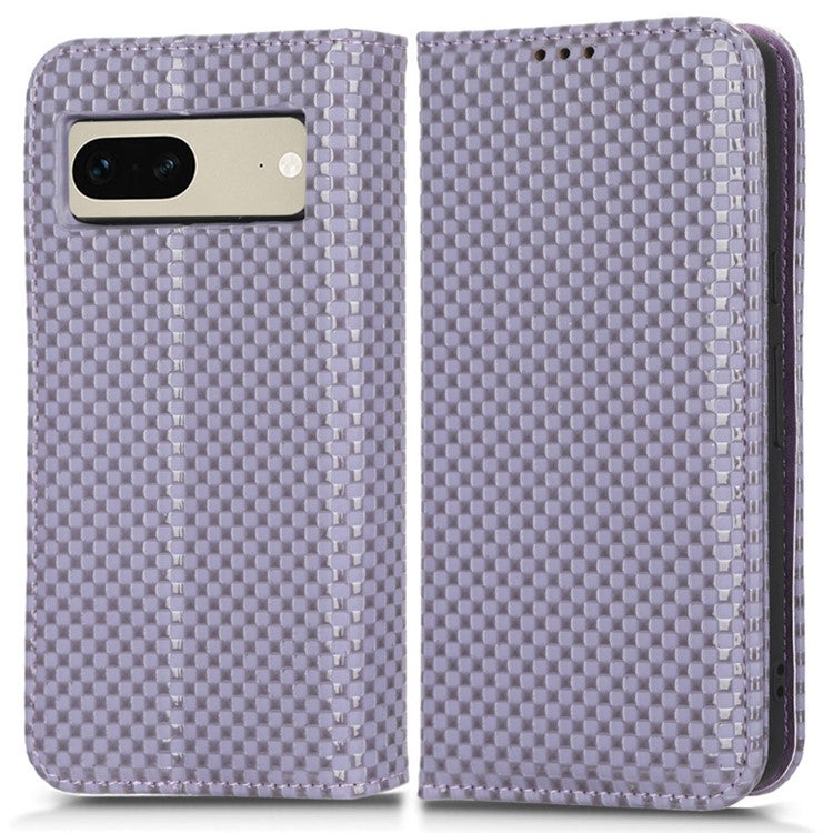 Full Protection Phone Cover For Google Pixel 7 5G, PU Leather Flip Wallet Stand Grid Texture Magnetic Closure Anti-scratch Phone Case - Light Purple