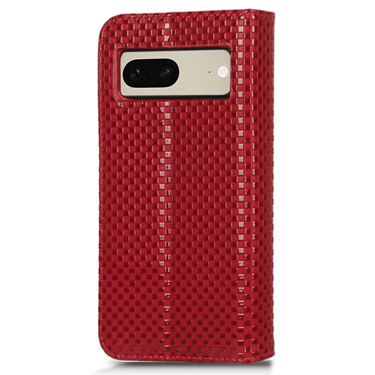 Full Protection Phone Cover For Google Pixel 7 5G, PU Leather Flip Wallet Stand Grid Texture Magnetic Closure Anti-scratch Phone Case - Wine Red
