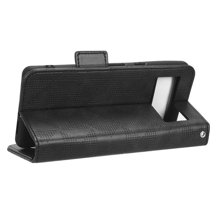 For Google Pixel 7 5G Imprinted Triangle Pattern Leather Magnetic Flip Cover Stand Feature Wallet Purse Phone Case - Black