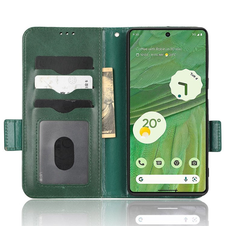 For Google Pixel 7 5G Imprinted Triangle Pattern Leather Magnetic Flip Cover Stand Feature Wallet Purse Phone Case - Green