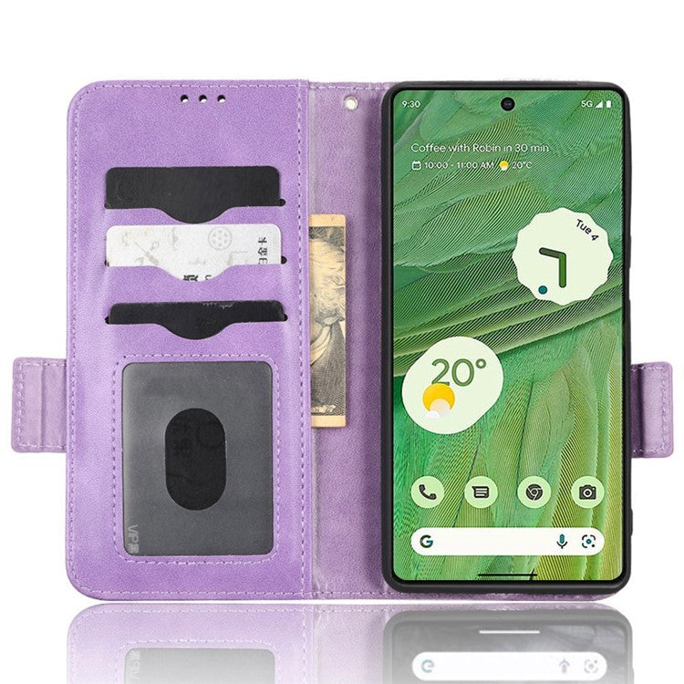 For Google Pixel 7 5G Imprinted Triangle Pattern Leather Magnetic Flip Cover Stand Feature Wallet Purse Phone Case - Purple