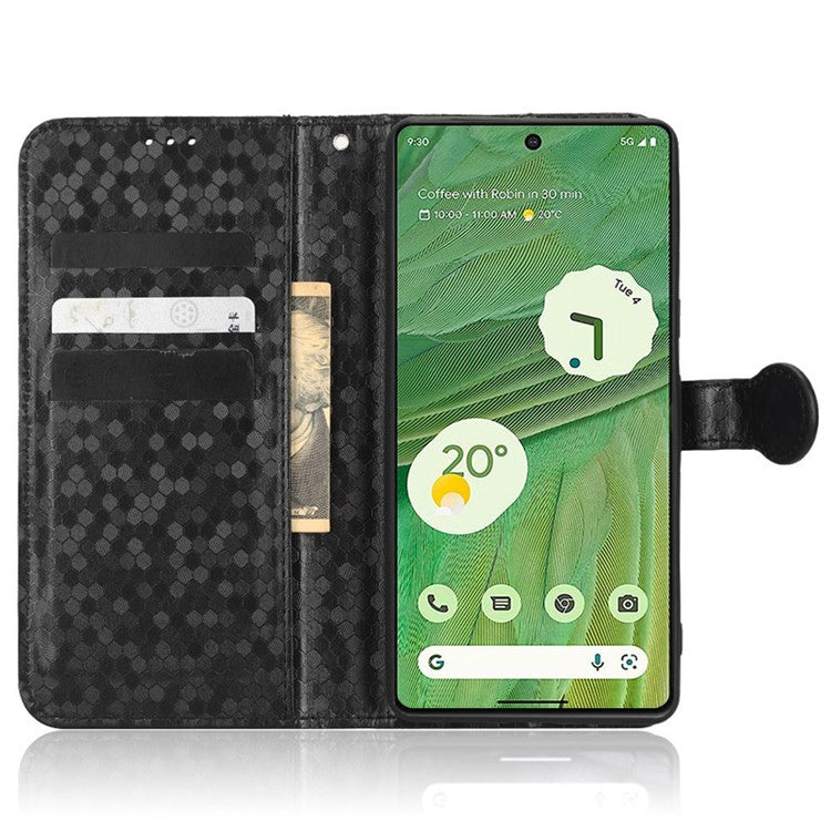 Anti-scratch Phone Case for Google Pixel 7 5G, Dot Pattern Imprinted Stand Cell Phone Flip Leather Wallet Cover with Strap - Black
