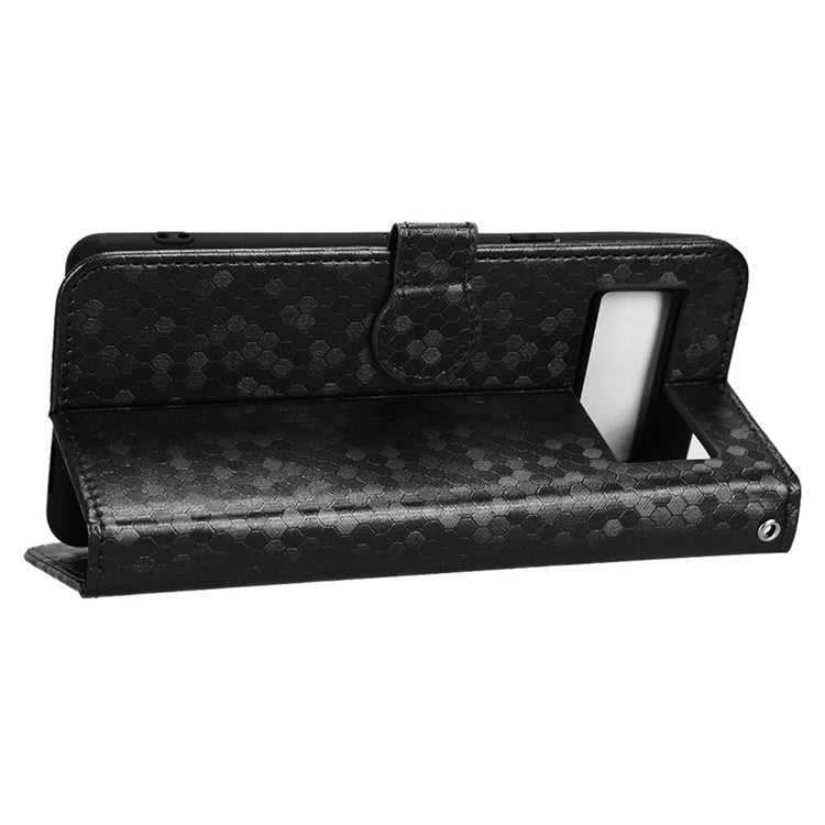 Anti-scratch Phone Case for Google Pixel 7 5G, Dot Pattern Imprinted Stand Cell Phone Flip Leather Wallet Cover with Strap - Black