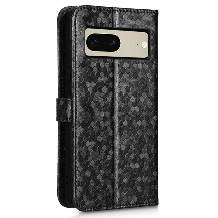 Anti-scratch Phone Case for Google Pixel 7 5G, Dot Pattern Imprinted Stand Cell Phone Flip Leather Wallet Cover with Strap - Black