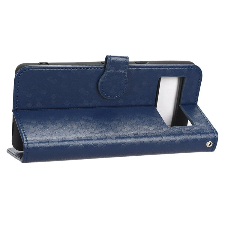 Anti-scratch Phone Case for Google Pixel 7 5G, Dot Pattern Imprinted Stand Cell Phone Flip Leather Wallet Cover with Strap - Dark Blue