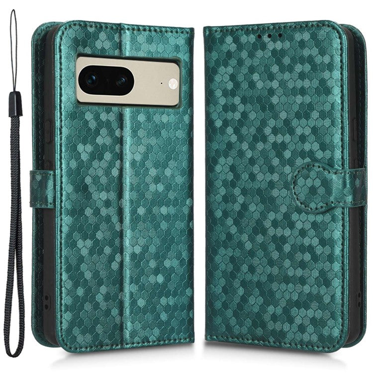 Anti-scratch Phone Case for Google Pixel 7 5G, Dot Pattern Imprinted Stand Cell Phone Flip Leather Wallet Cover with Strap - Green
