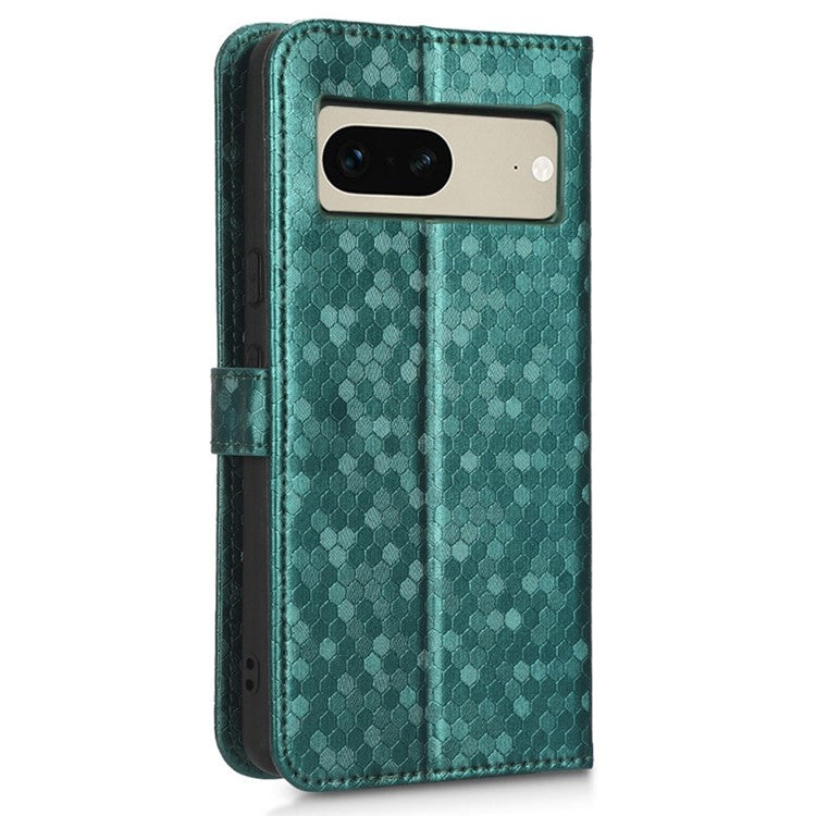 Anti-scratch Phone Case for Google Pixel 7 5G, Dot Pattern Imprinted Stand Cell Phone Flip Leather Wallet Cover with Strap - Green