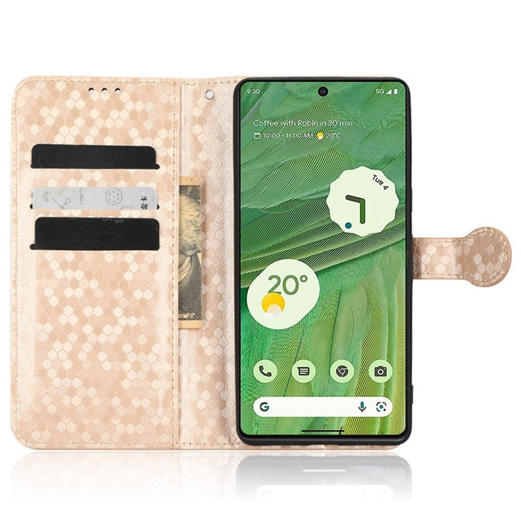 Anti-scratch Phone Case for Google Pixel 7 5G, Dot Pattern Imprinted Stand Cell Phone Flip Leather Wallet Cover with Strap - Rose Gold