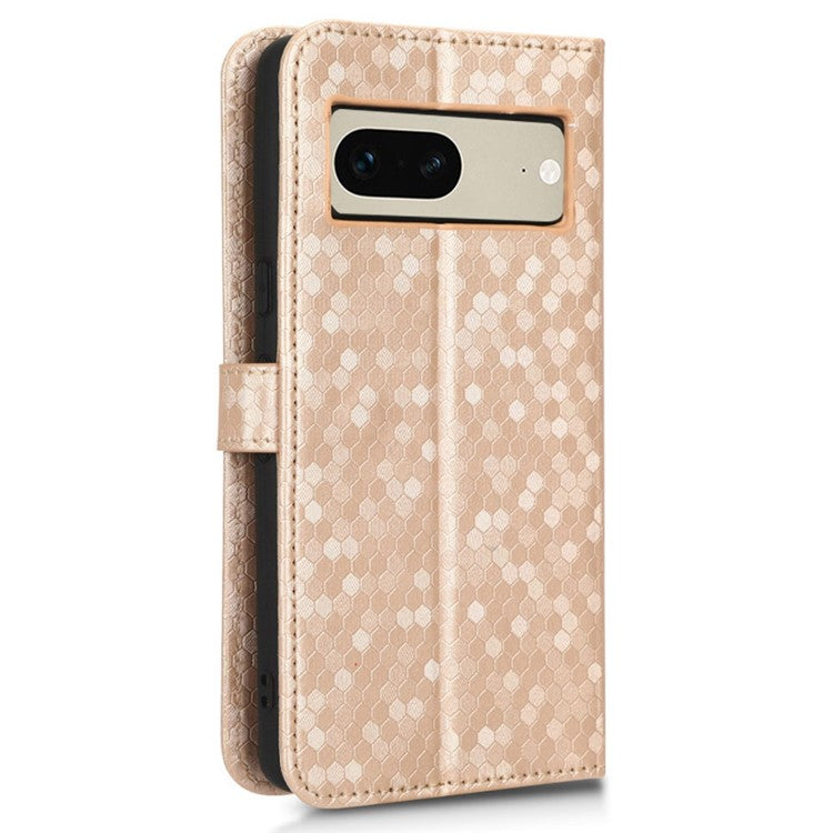 Anti-scratch Phone Case for Google Pixel 7 5G, Dot Pattern Imprinted Stand Cell Phone Flip Leather Wallet Cover with Strap - Rose Gold
