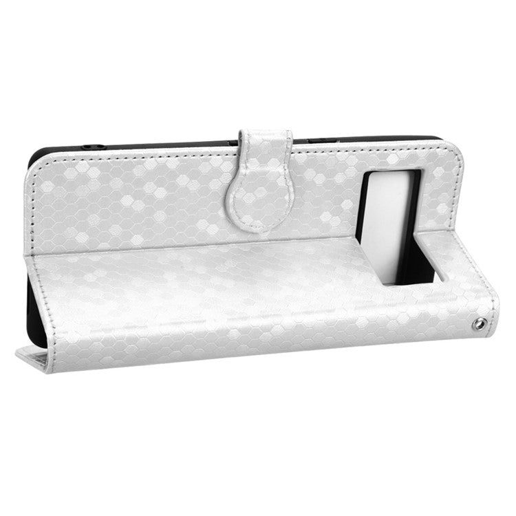 Anti-scratch Phone Case for Google Pixel 7 5G, Dot Pattern Imprinted Stand Cell Phone Flip Leather Wallet Cover with Strap - Silver