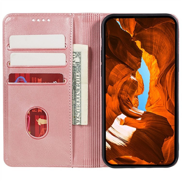 For Samsung Galaxy S25 Edge Case Strong Magnetic PU Leather Phone Cover Calf Texture - Rose Gold