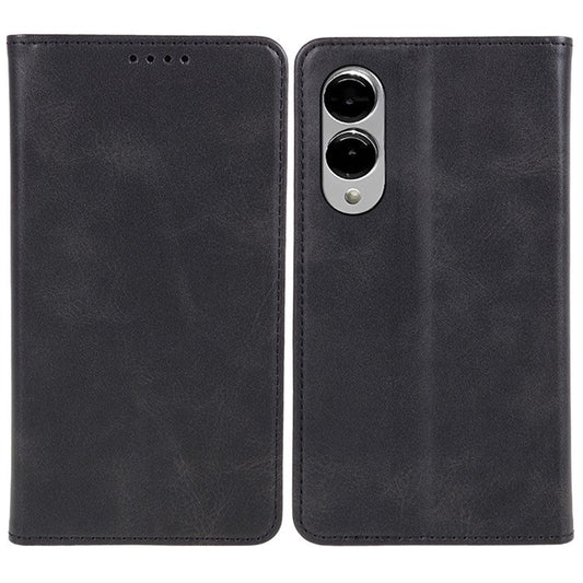 For Samsung Galaxy S25 Edge Case Strong Magnetic PU Leather Phone Cover Calf Texture - Black
