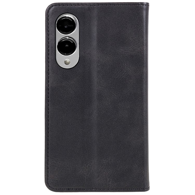 For Samsung Galaxy S25 Edge Case Strong Magnetic PU Leather Phone Cover Calf Texture - Black