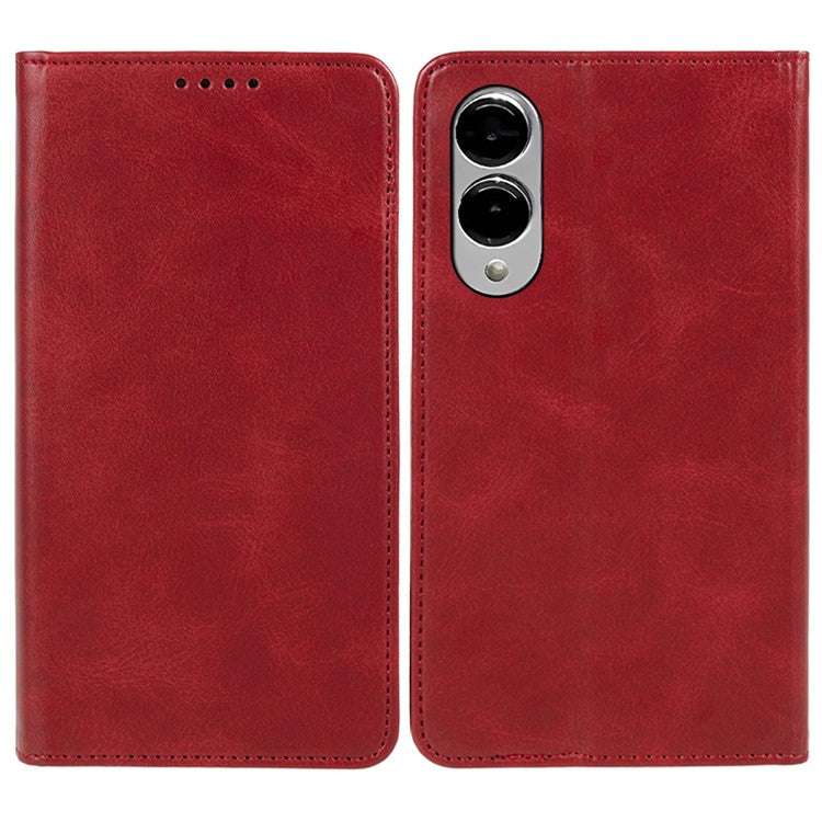 For Samsung Galaxy S25 Edge Case Strong Magnetic PU Leather Phone Cover Calf Texture - Red