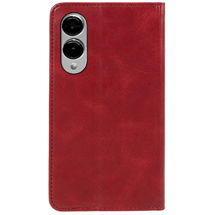 For Samsung Galaxy S25 Edge Case Strong Magnetic PU Leather Phone Cover Calf Texture - Red