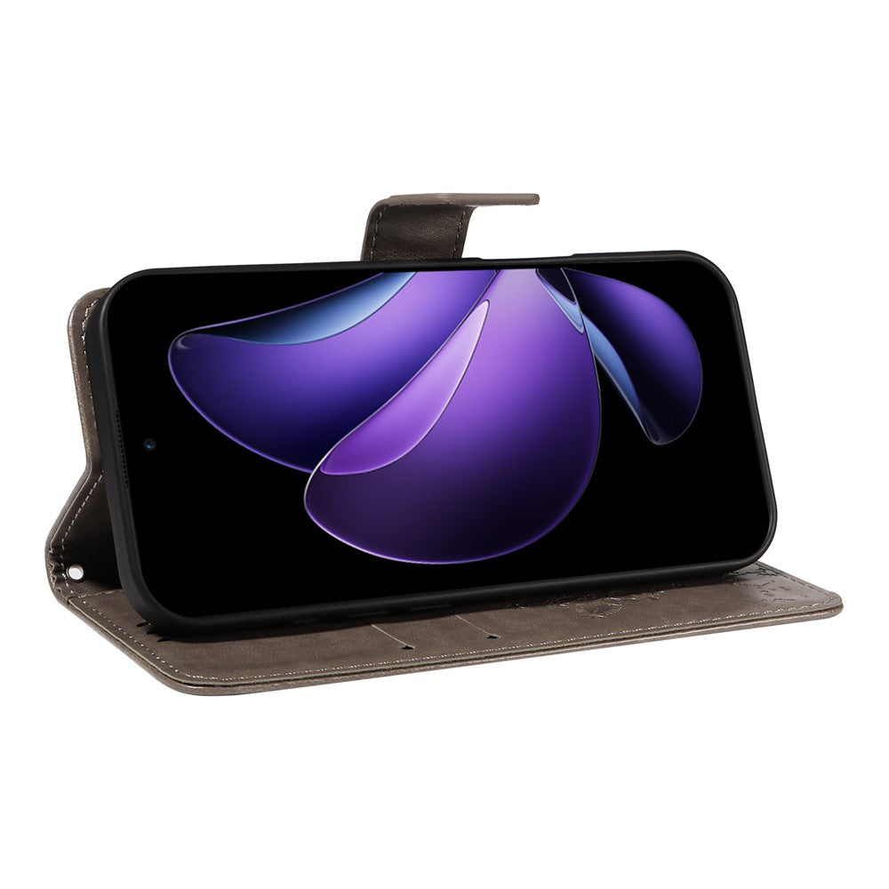 For Oppo Reno13 F 5G Phone Case with Stand Cat Tree Pattern Leather Wallet Mobile Cover - Grey