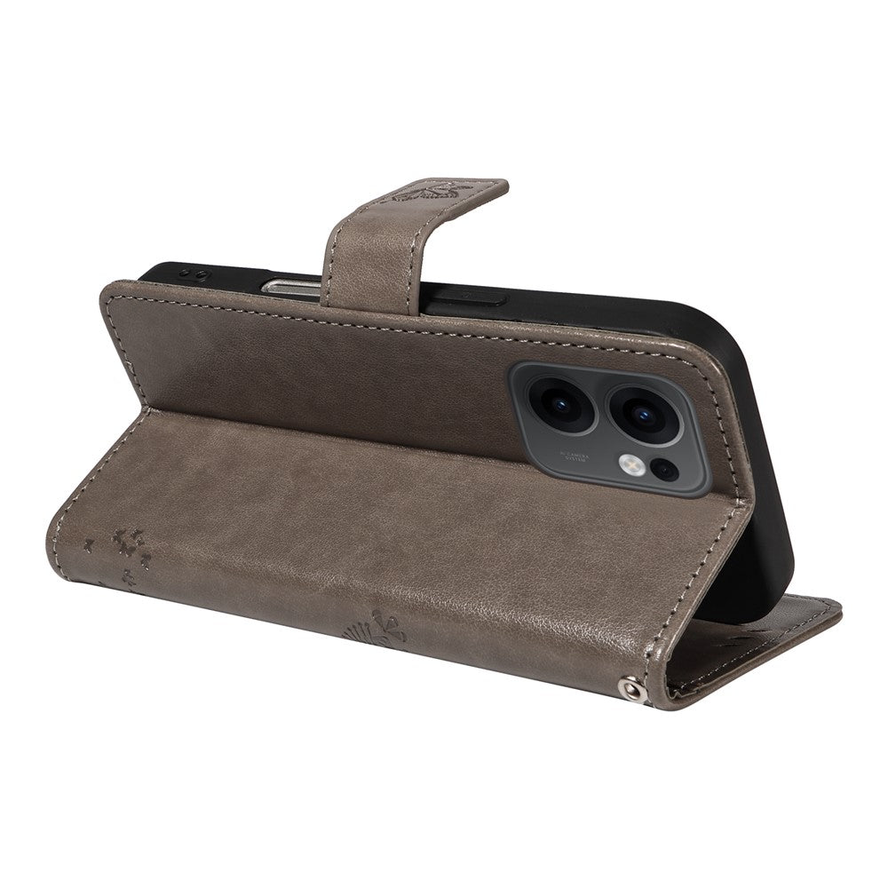 For Oppo Reno13 F 5G Phone Case with Stand Cat Tree Pattern Leather Wallet Mobile Cover - Grey