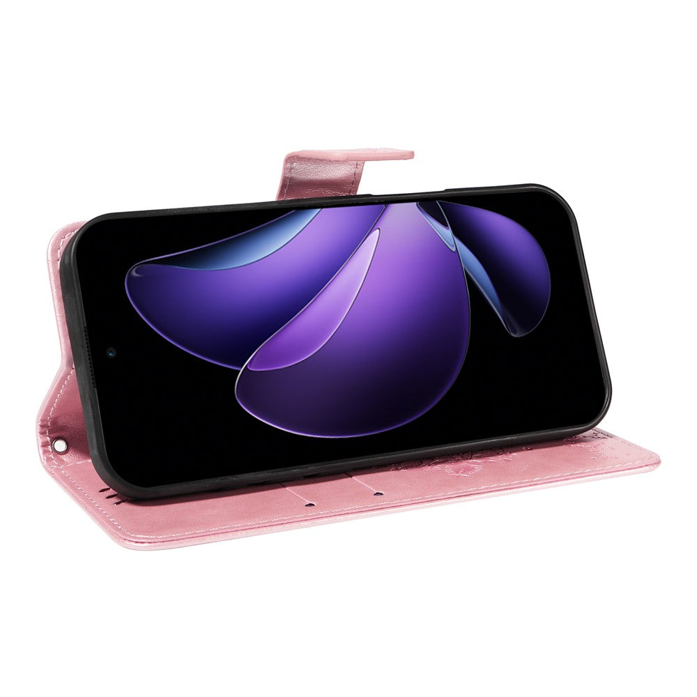 For Oppo Reno13 F 5G Phone Case with Stand Cat Tree Pattern Leather Wallet Mobile Cover - Rose Gold