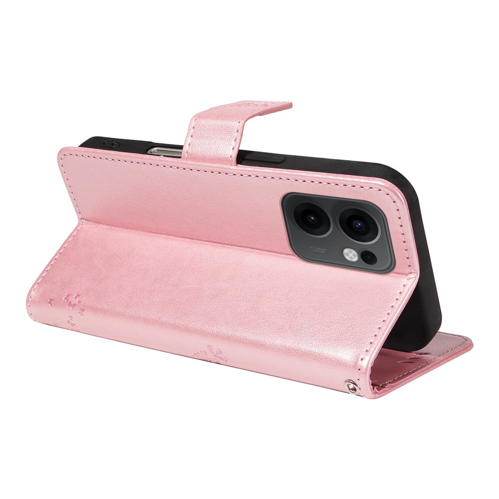For Oppo Reno13 F 5G Phone Case with Stand Cat Tree Pattern Leather Wallet Mobile Cover - Rose Gold