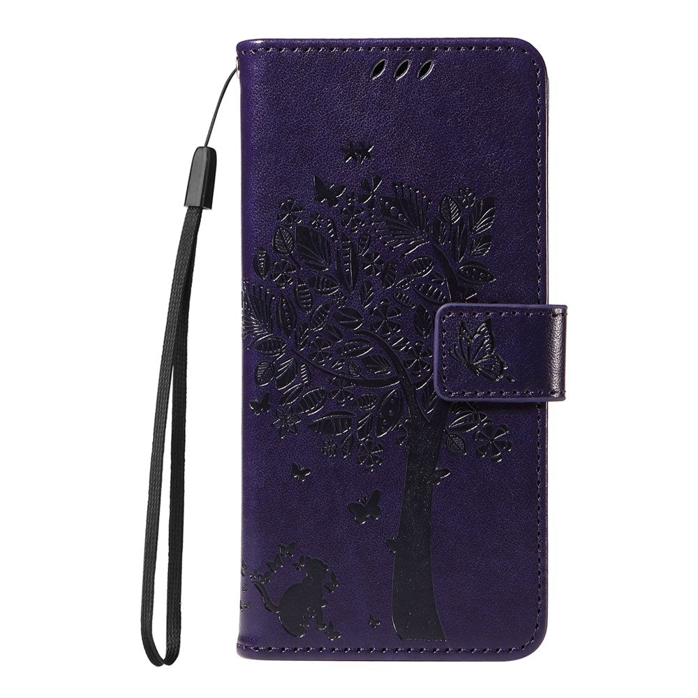 For Oppo Reno13 F 5G Phone Case with Stand Cat Tree Pattern Leather Wallet Mobile Cover - Purple
