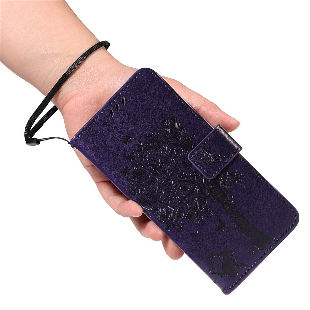 For Oppo Reno13 F 5G Phone Case with Stand Cat Tree Pattern Leather Wallet Mobile Cover - Purple
