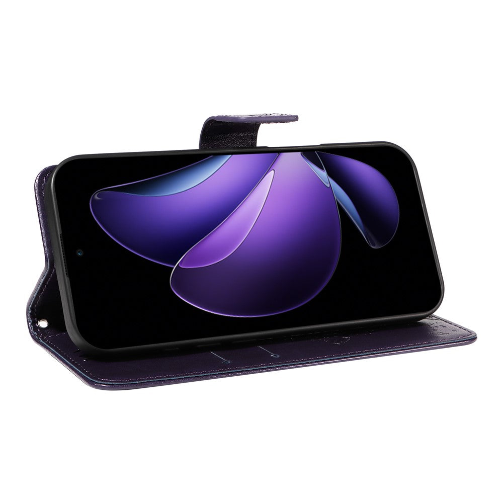 For Oppo Reno13 F 5G Phone Case with Stand Cat Tree Pattern Leather Wallet Mobile Cover - Purple