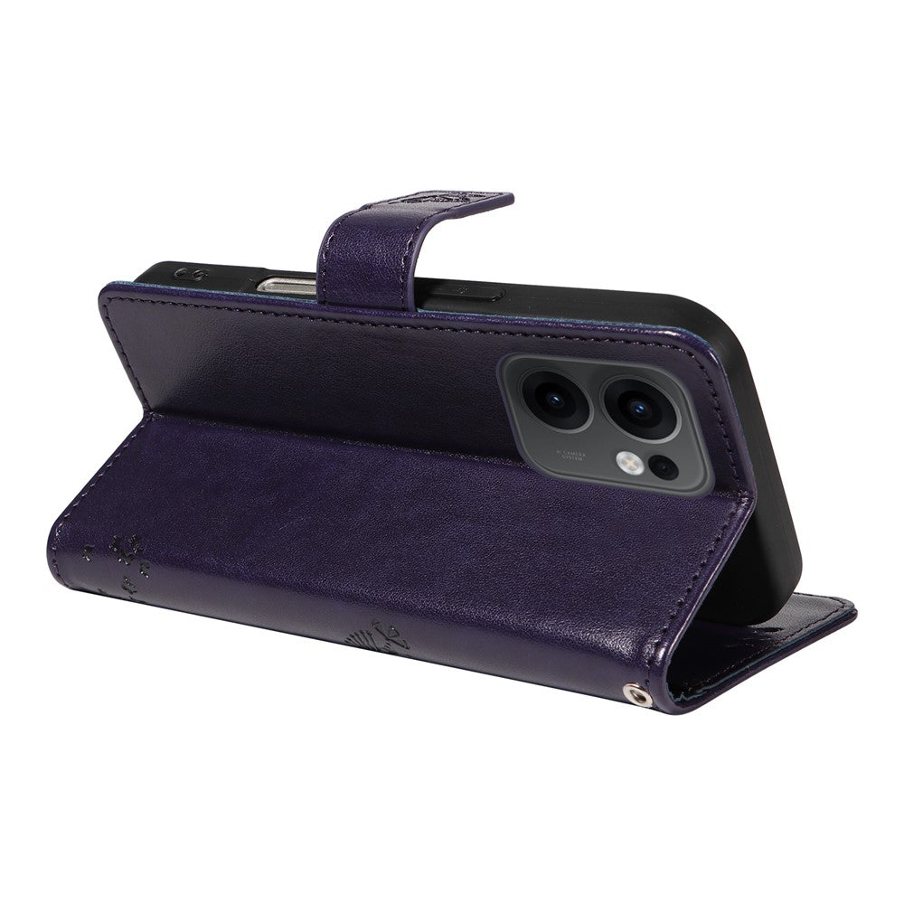 For Oppo Reno13 F 5G Phone Case with Stand Cat Tree Pattern Leather Wallet Mobile Cover - Purple