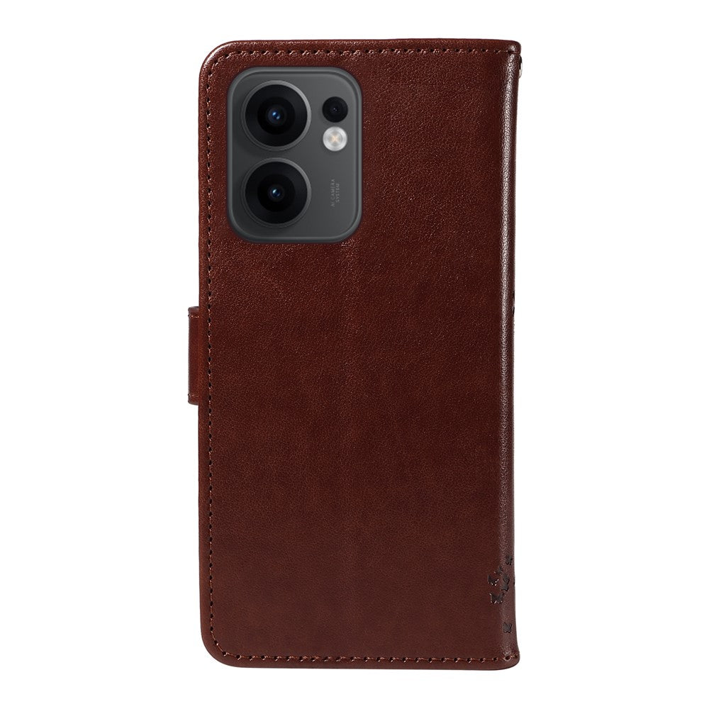 For Oppo Reno13 F 5G Phone Case with Stand Cat Tree Pattern Leather Wallet Mobile Cover - Coffee