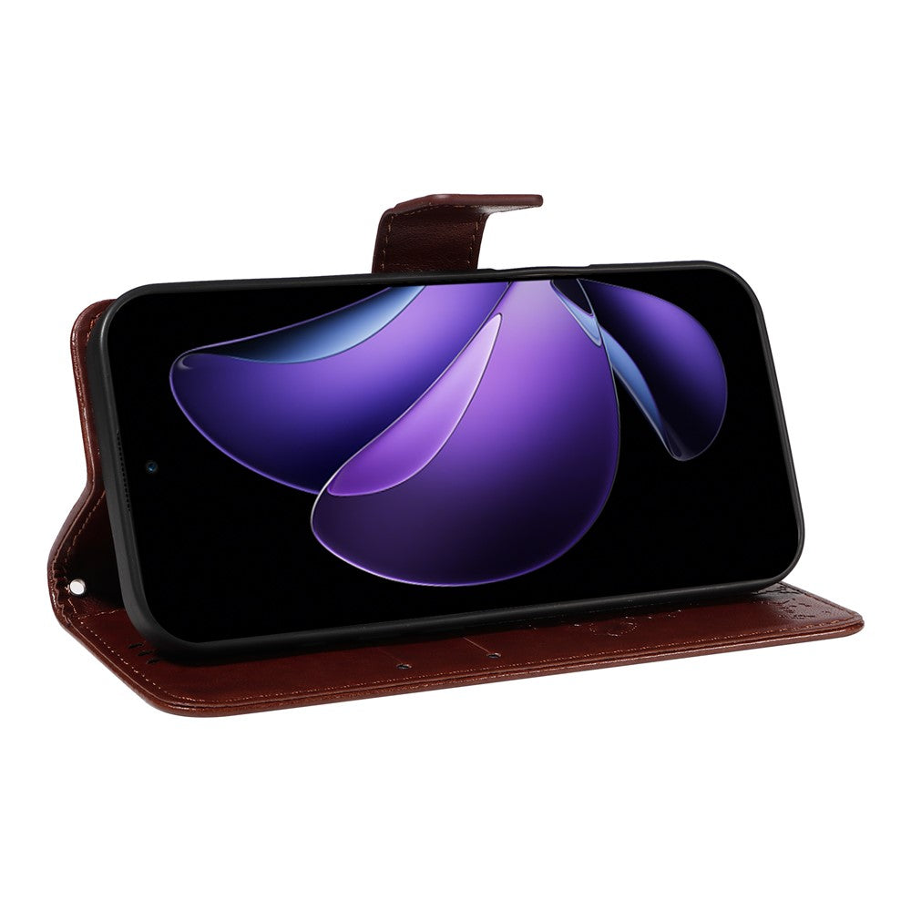 For Oppo Reno13 F 5G Phone Case with Stand Cat Tree Pattern Leather Wallet Mobile Cover - Coffee