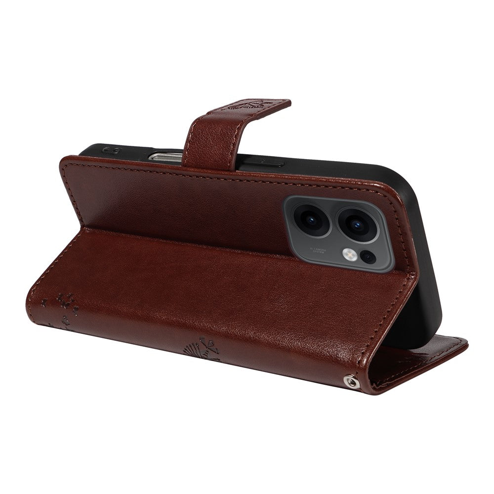 For Oppo Reno13 F 5G Phone Case with Stand Cat Tree Pattern Leather Wallet Mobile Cover - Coffee
