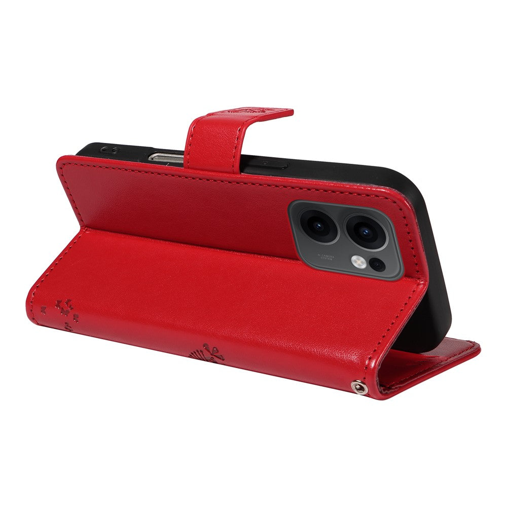 For Oppo Reno13 F 5G Phone Case with Stand Cat Tree Pattern Leather Wallet Mobile Cover - Red