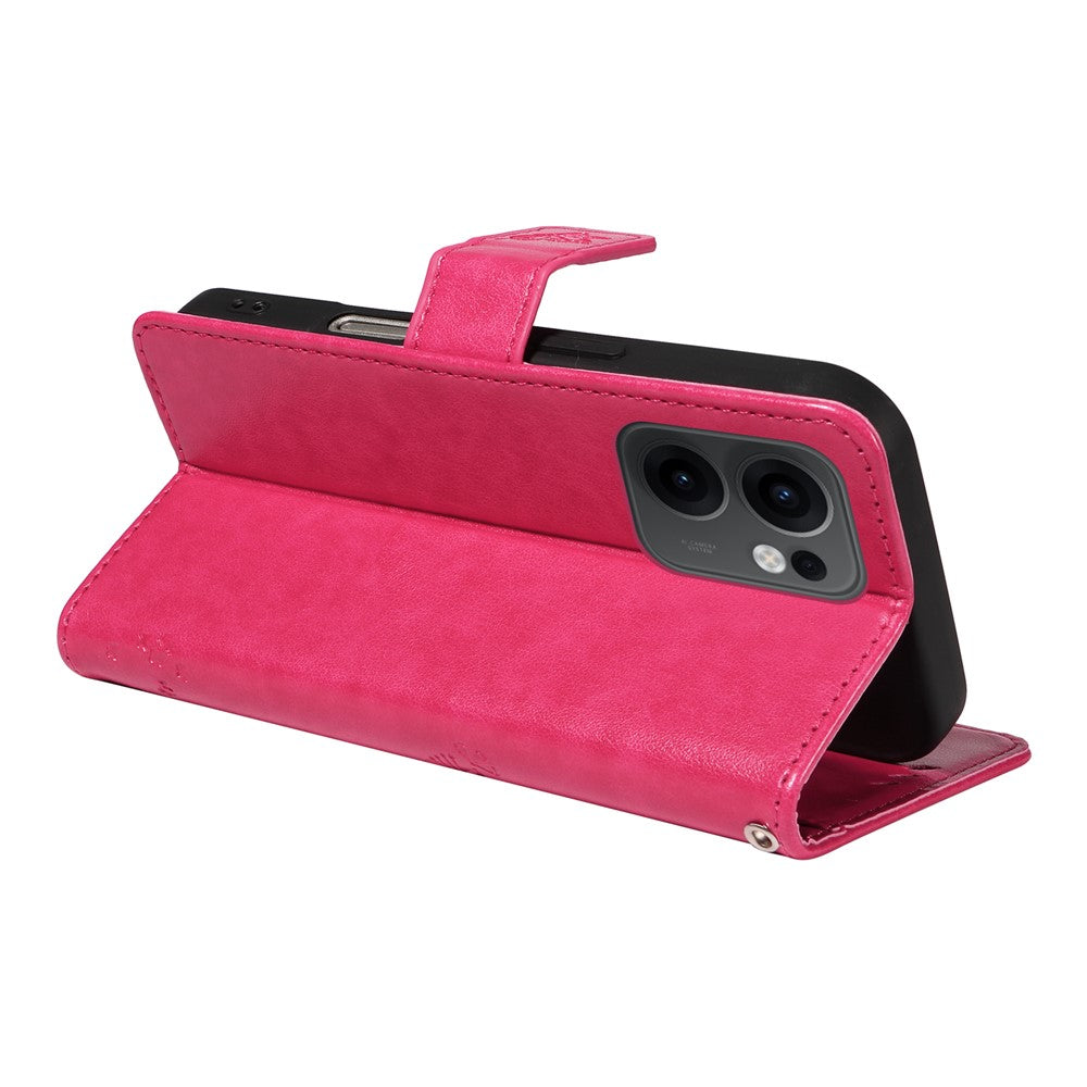 For Oppo Reno13 F 5G Phone Case with Stand Cat Tree Pattern Leather Wallet Mobile Cover - Rose