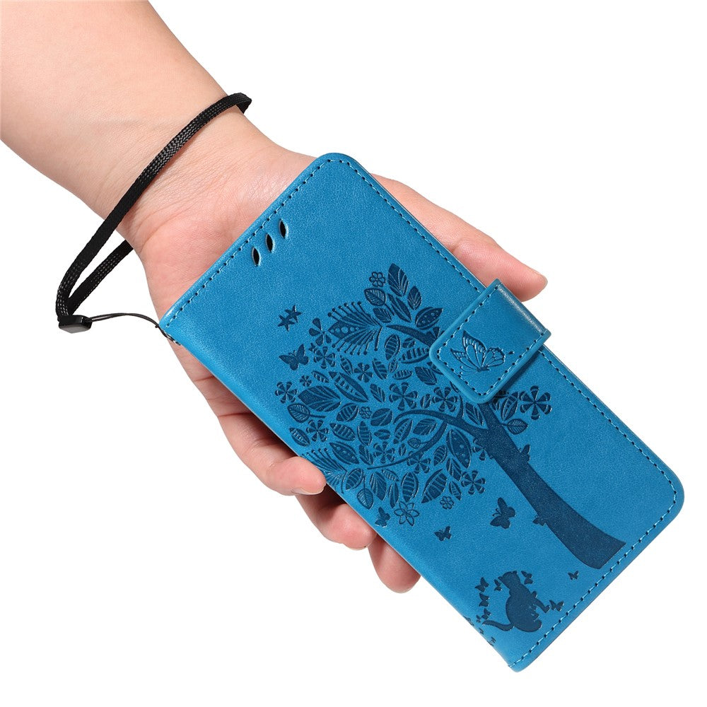 For Oppo Reno13 F 5G Phone Case with Stand Cat Tree Pattern Leather Wallet Mobile Cover - Blue