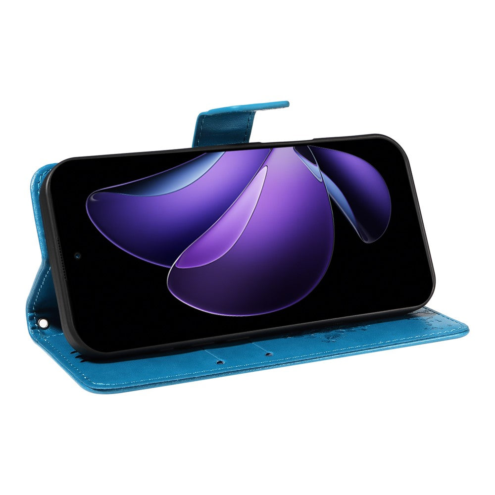 For Oppo Reno13 F 5G Phone Case with Stand Cat Tree Pattern Leather Wallet Mobile Cover - Blue