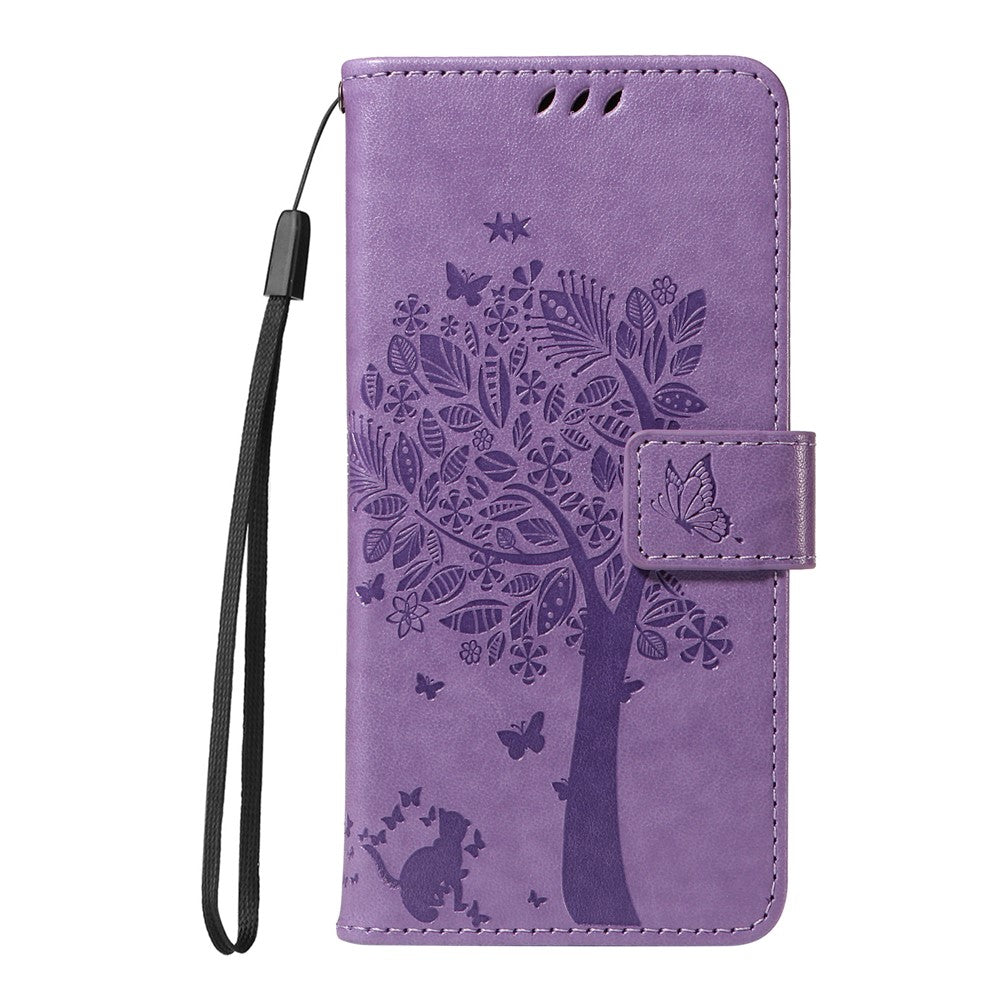 For Oppo Reno13 F 5G Phone Case with Stand Cat Tree Pattern Leather Wallet Mobile Cover -  Light Purple